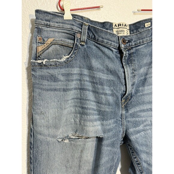 MEN'S ARIAT M4 STRAIGHT STOCKTON DENIM JEANS Light Wash 44 X 34 Faded Distressed - Picture 3 of 16